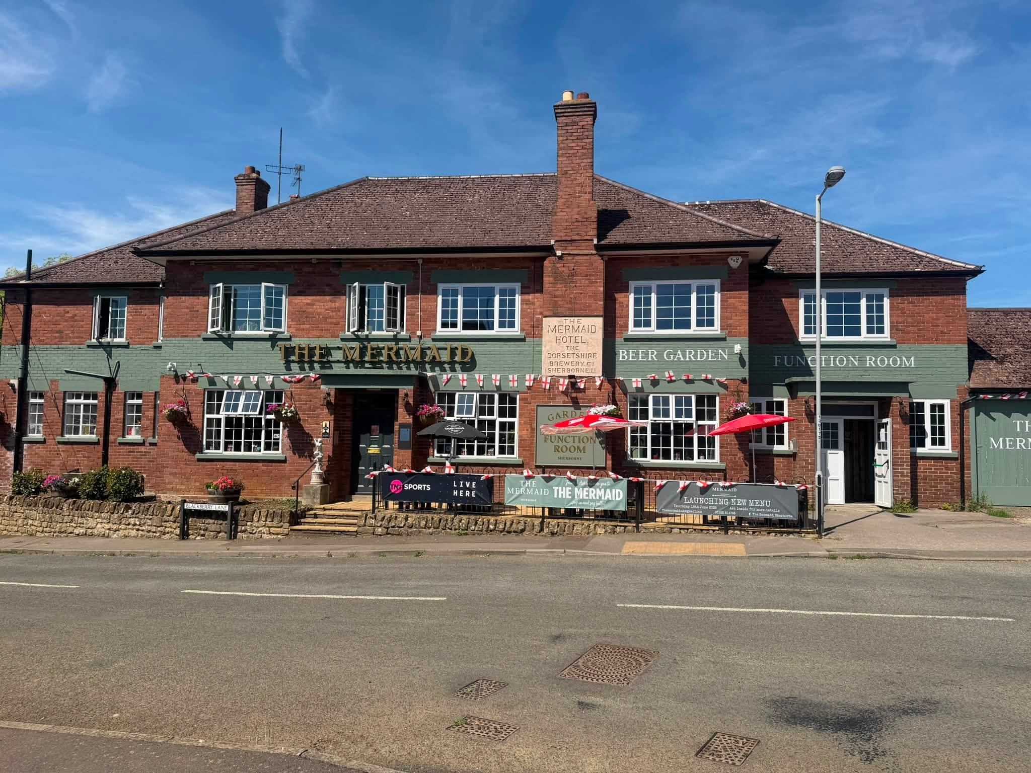 Front of The Mermaid pub on Bristol Road in Sherborne